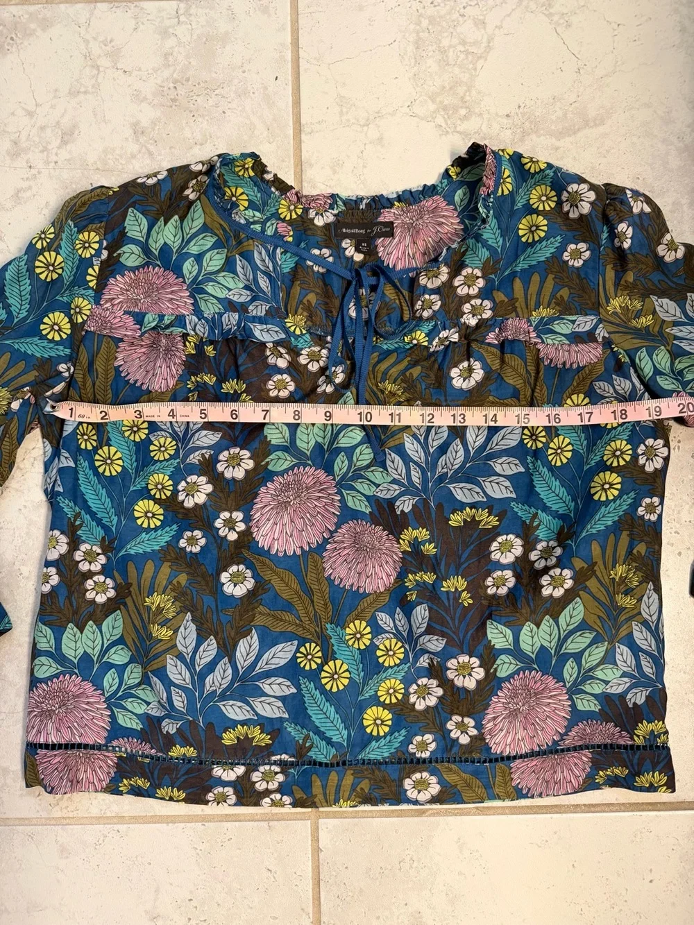J Crew | Abigail Borg Floral Tie-Neck Long Sleeve Semi Sheer Prairie Top| Sz XS